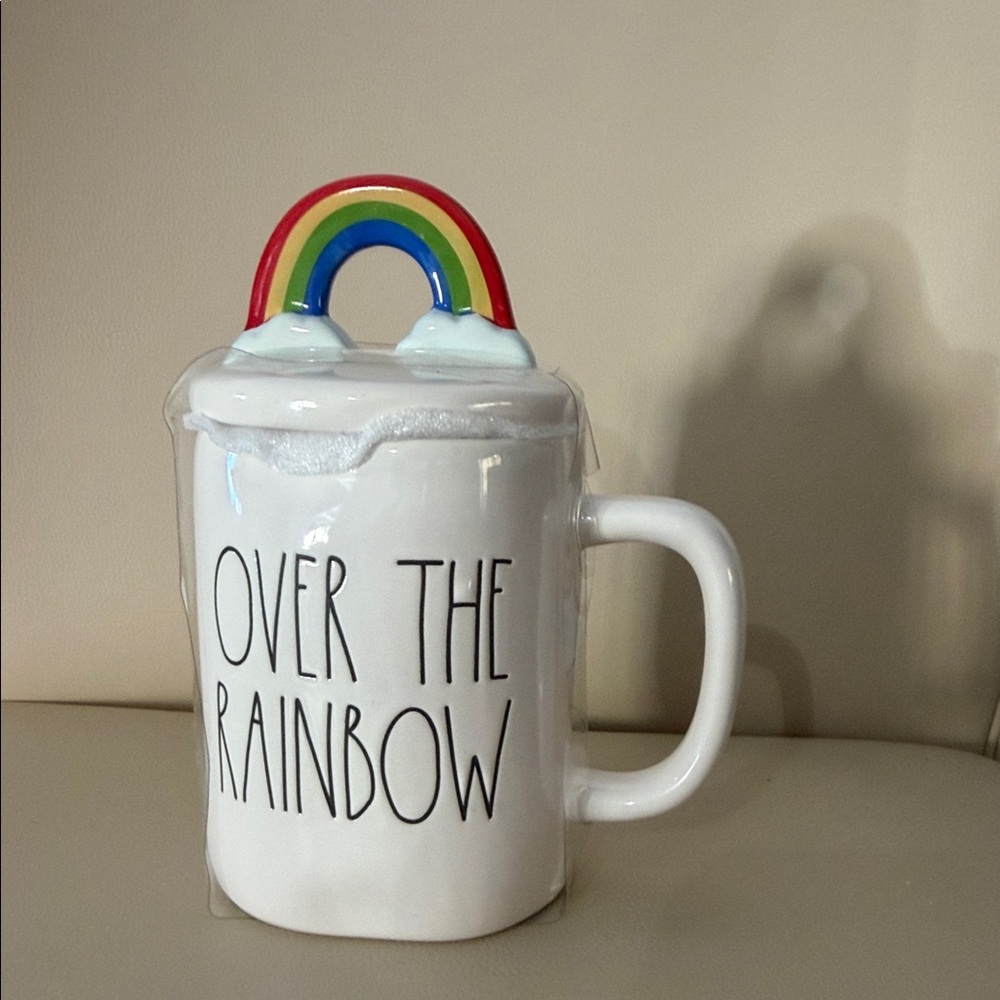 Rae Dunn White Mug with Rainbow Handle